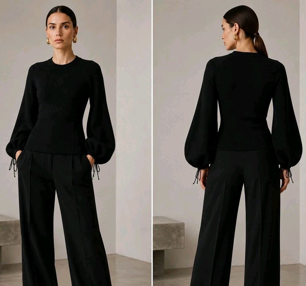 Victoria Beckham Exaggerated Blouson Balloon Sleeve Sweater Top Womens XS Black